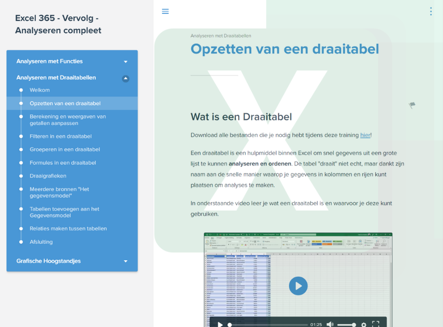 Elearning Analyses in Excel